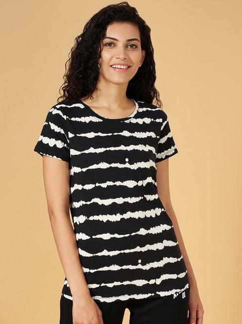 ajile-by-pantaloons-black-cotton-stripes-sports-t-shirt