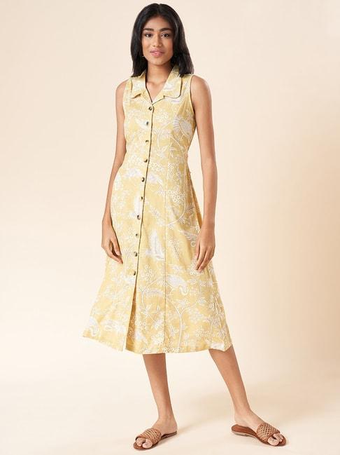 akkriti-by-pantaloons-mustard-cotton-floral-print-shirt-dress