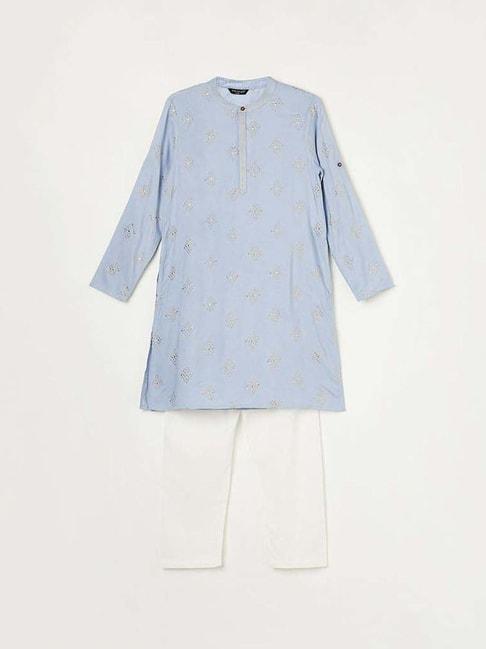 melange-by-lifestyle-kids-blue-&-white-embellished-full-sleeves-kurta-set