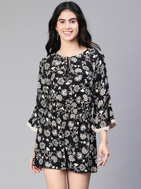 oxolloxo-black-&-white-floral-print-playsuit