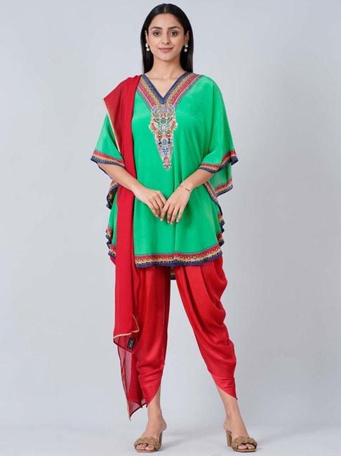 first-resort-by-ramola-bachchan-green-embellished-tunic-with-dhoti-pants-and-dupatta-set