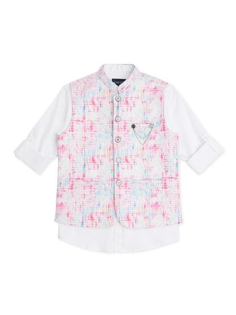 cavio-kids-pink-&-white-self-design-full-sleeves-nehru-jacket-with-shirt
