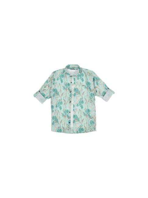 cavio-kids-sea-green-&-white-printed-full-sleeves-shirt-with-t-shirt