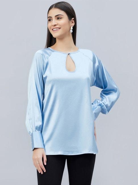 first-resort-by-ramola-bachchan-sky-blue-keyhole-embellished-satin-shirt
