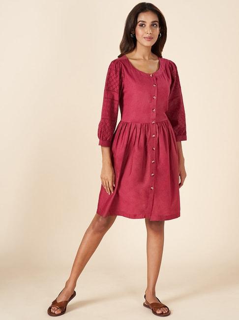 akkriti-by-pantaloons-red-cotton-self-pattern-a-line-dress