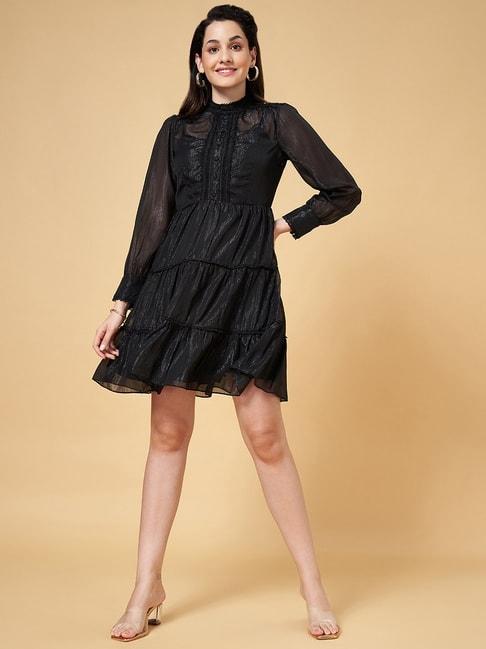honey-by-pantaloons-black-self-pattern-a-line-double-layered-dress