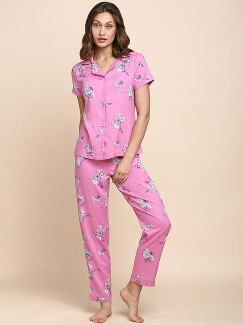 van-heusen-allover-print-and-short-sleeves-allover-print-lounge-shirt-and-pyjama-set---bell-flower
