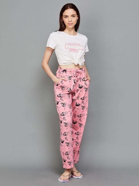 ginger-by-lifestyle-grey-&-pink-cotton-printed-top-pyjamas-set