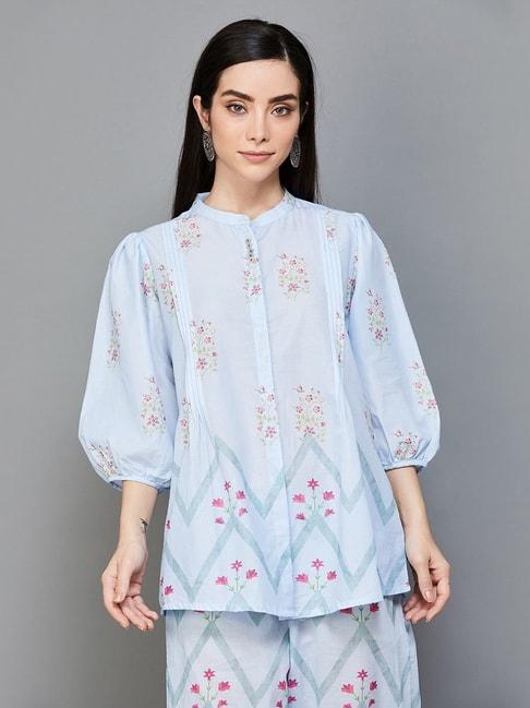 melange-by-lifestyle-blue-cotton-floral-print-tunic