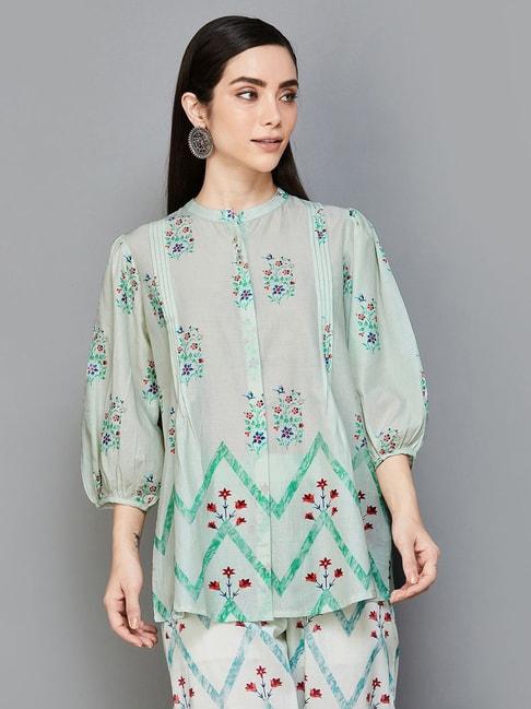 melange-by-lifestyle-sage-green-cotton-floral-print-tunic