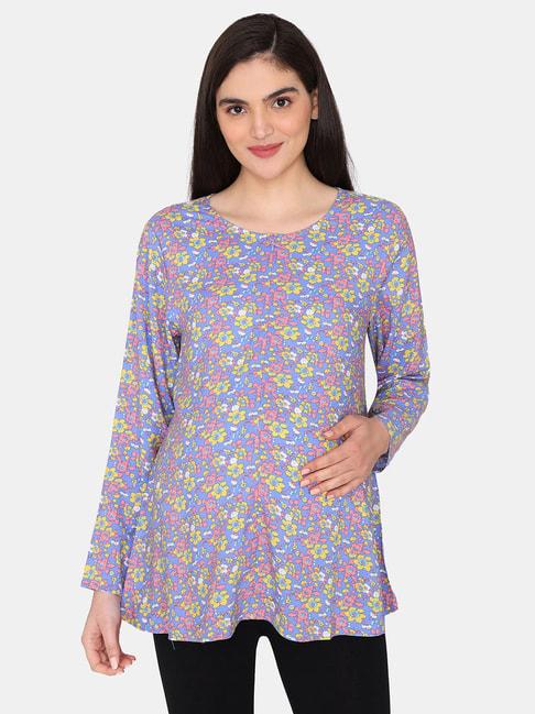 zivame-blue-printed-maternity-top