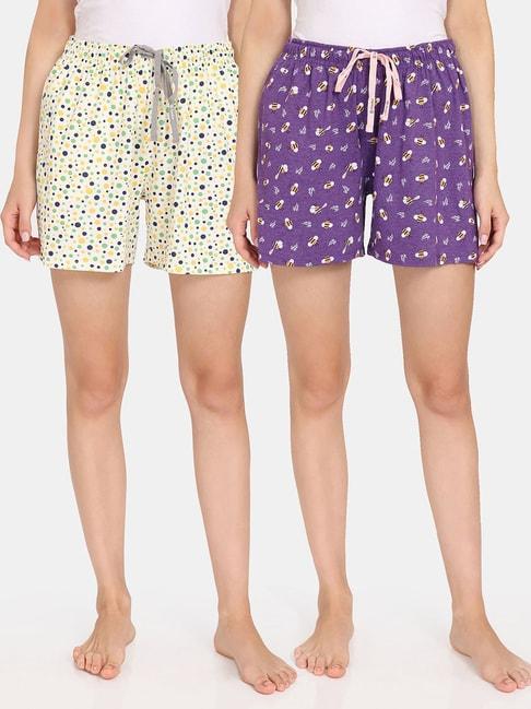rosaline-by-zivame-white-&-purple-printed-shorts---pack-of-2