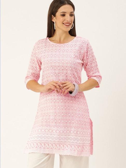 swagg-india-pink-cotton-embroidered-straight-kurti