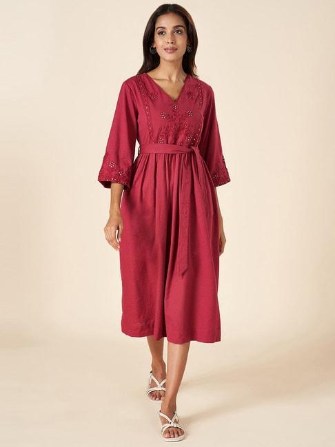 akkriti-by-pantaloons-maroon-embroidered-a-line-dress