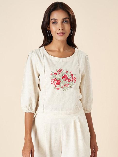 akkriti-by-pantaloons-cream-embroidered-top