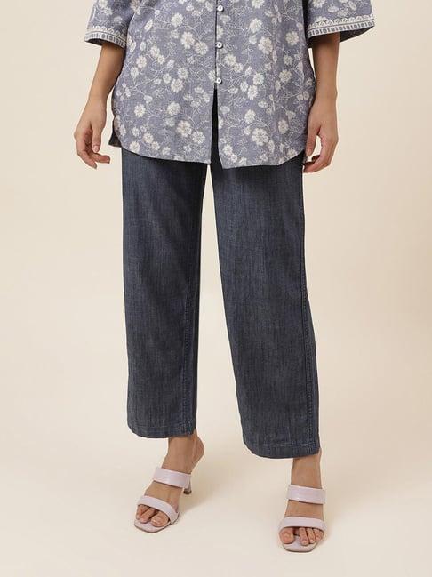 fabindia-blue-cotton-regular-fit-mid-rise-pants