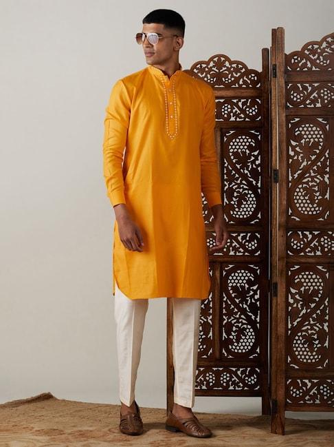vastramay-yellow-&-cream-regular-fit-embroidered-kurta-&-pants-set