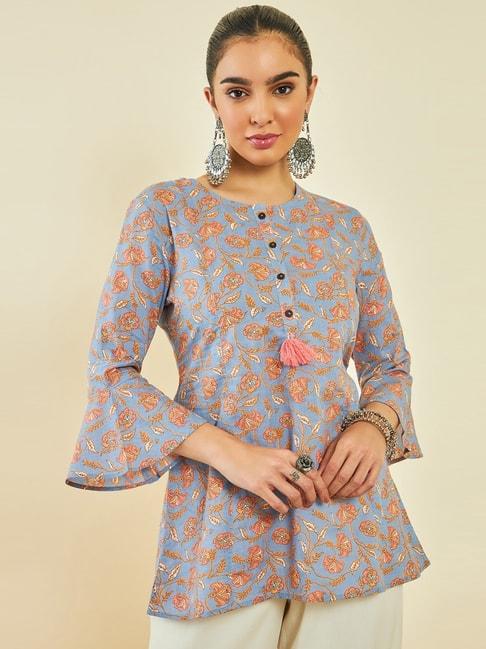 soch-powder-blue-cotton-floral-print-tunic-with-bell-sleeves