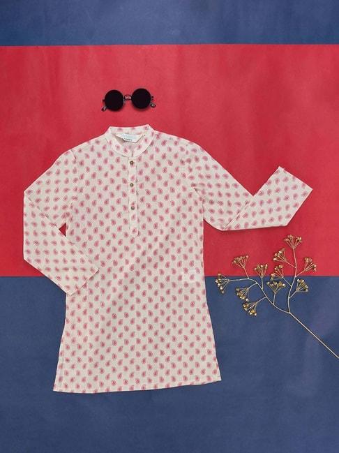 indus-route-by-pantaloons-kids-off-white-&-pink-cotton-printed-full-sleeves-kurta