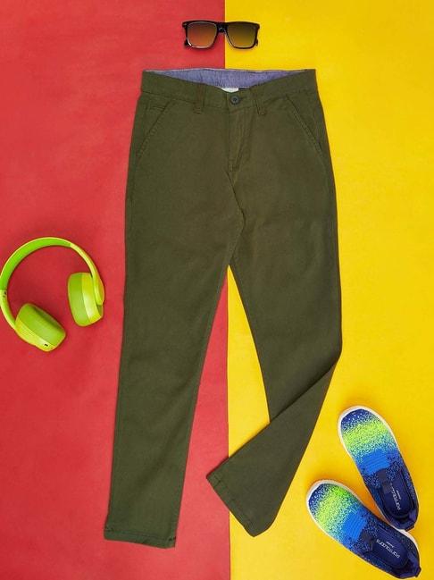 pantaloons-junior-olive-cotton-regular-fit-trousers