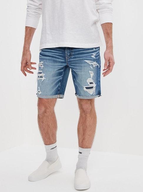 american-eagle-outfitters-blue-cotton-regular-fit-distressed-denim-shorts