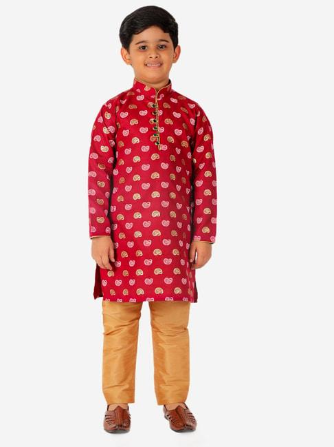 pro-ethic-style-developer-kids-red-&-beige-printed-full-sleeves-kurta-with-pyjamas