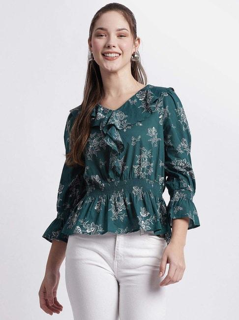 beverly-hills-polo-club-green-cotton-floral-print-top