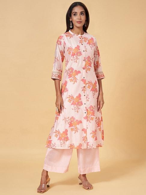 rangmanch-by-pantaloons-pink-floral-print-kurta-pant-set