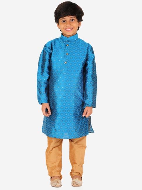 pro-ethic-style-developer-kids-royal-blue-&-beige-printed-full-sleeves-kurta-with-pyjamas