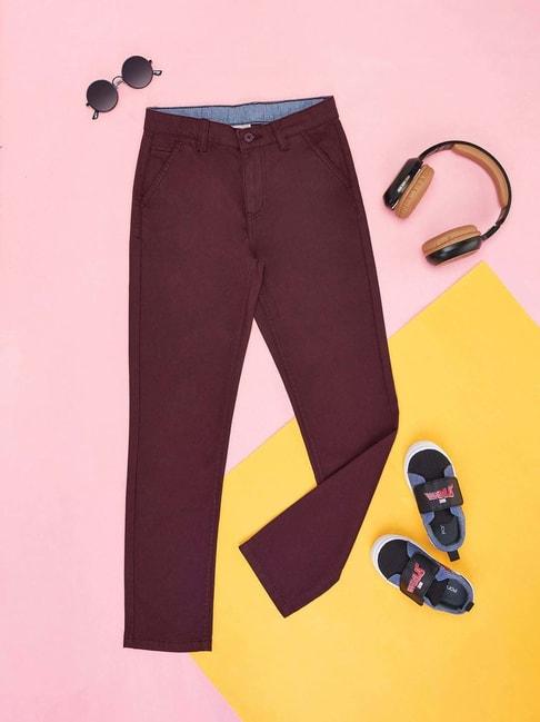 pantaloons-junior-wine-cotton-regular-fit-trousers