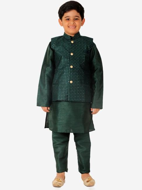 pro-ethic-style-developer-kids-dark-green-printed-full-sleeves-kurta,-waistcoat-with-pyjamas