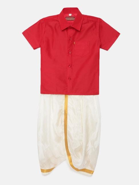 thangamagan-kids-red-&-cream-solid-shirt-with-panjagajam