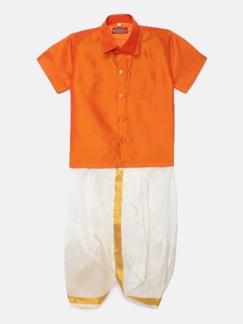 thangamagan-kids-orange-&-cream-solid-shirt-with-panjagajam