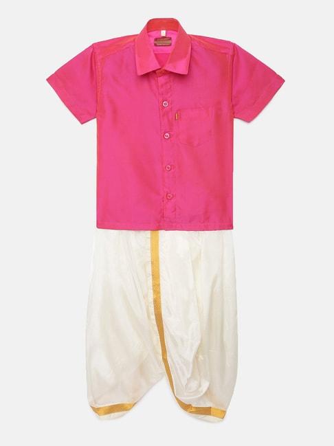 thangamagan-kids-pink-&-cream-solid-shirt-with-panjagajam