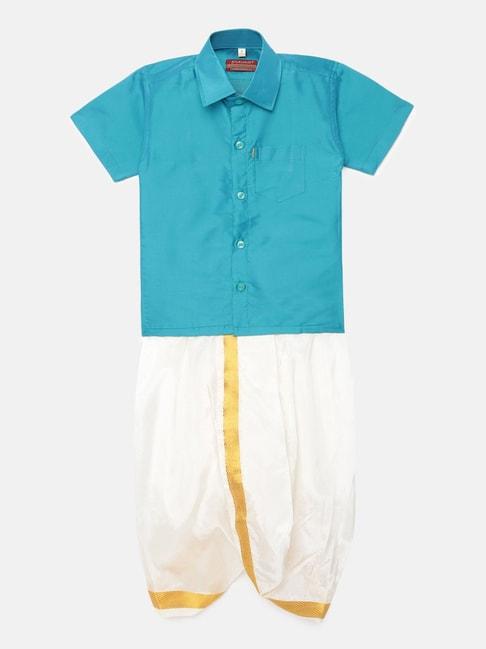 thangamagan-kids-turquoise-solid-shirt-with-panjagajam