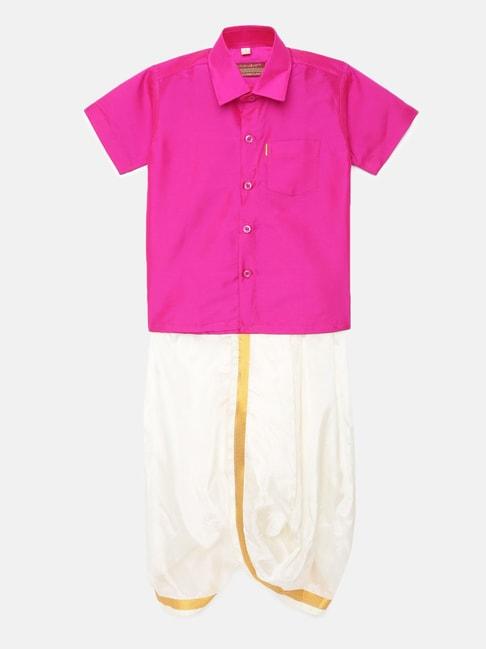 thangamagan-kids-pink-&-cream-solid-shirt-with-panjagajam