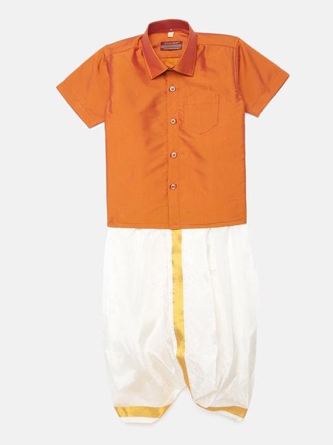 thangamagan-kids-orange-&-cream-solid-shirt-with-panjagajam