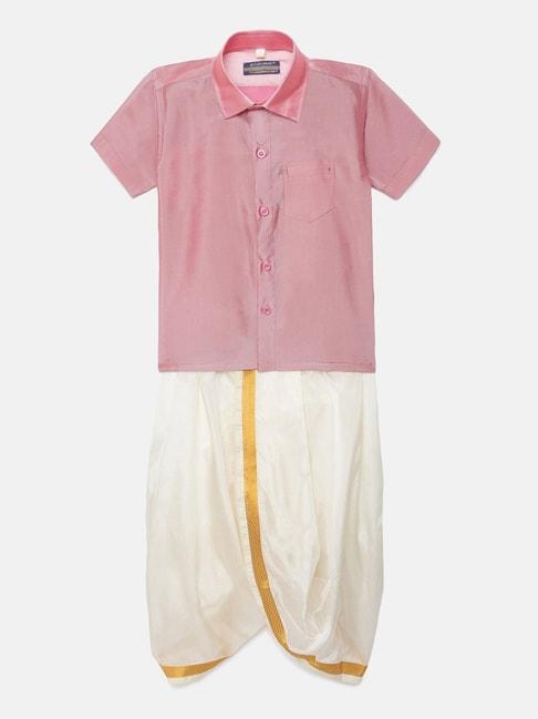 thangamagan-kids-light-pink-&-cream-solid-shirt-with-panjagajam