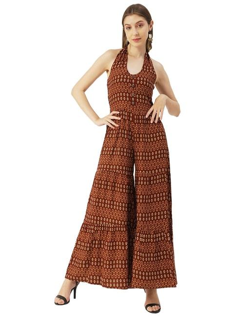 moomaya-brown-printed-jumpsuit