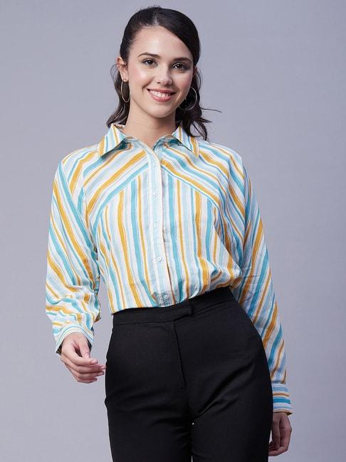 moomaya-green-&-yellow-cotton-striped-shirt