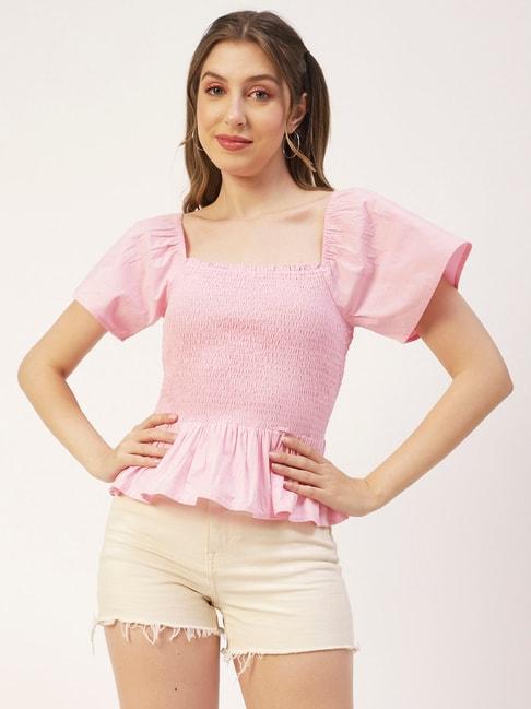 moomaya-pink-cotton-regular-fit-peplum-top
