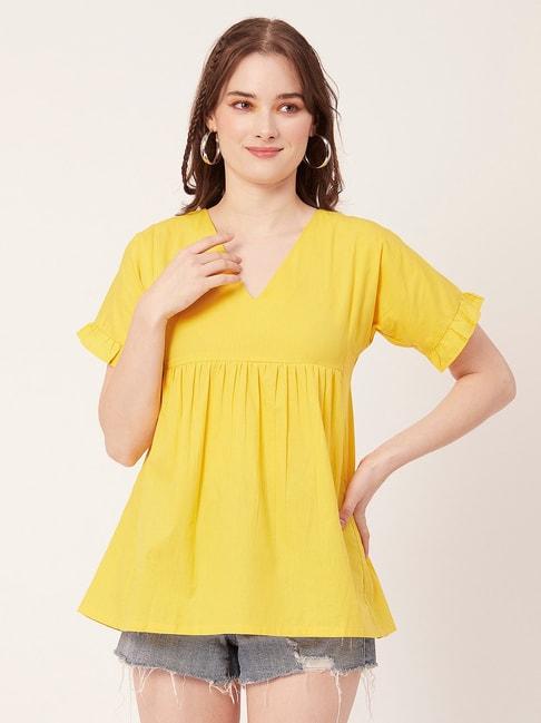 moomaya-yellow-cotton-regular-fit-top