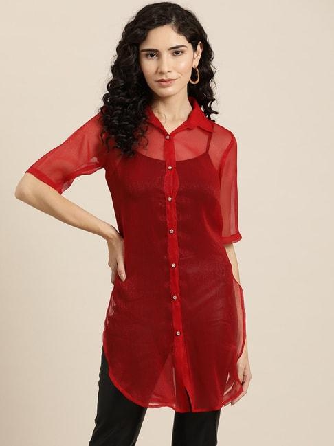 qurvii-red-regular-fit-long-shirt