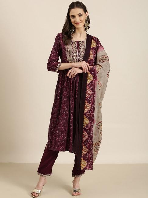 showoff-purple-embroidered-kurta-with-pants-&-dupatta