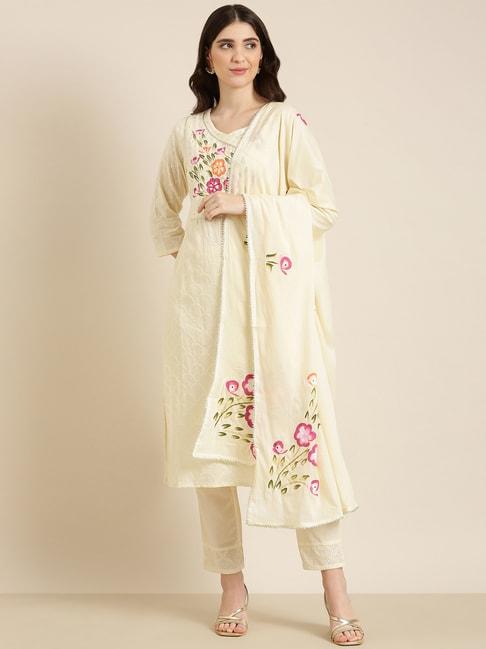 showoff-cream-embellished-kurta-with-pants-&-dupatta