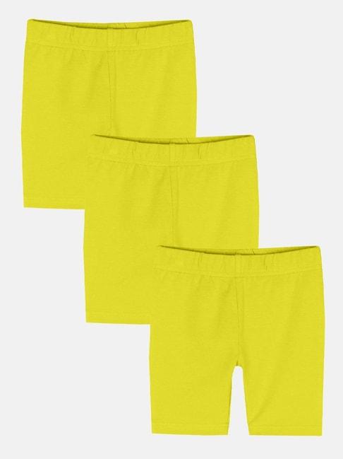 kiddopanti-kids-lime-yellow-solid-cycling-shorts-(pack-of-3)