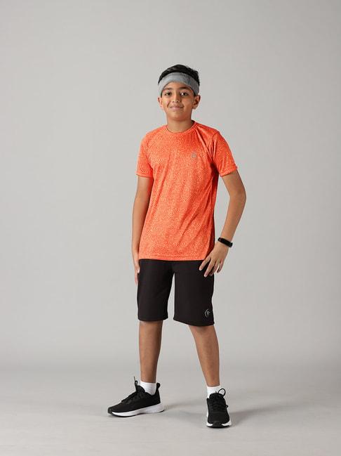 kiddopanti-kids-orange-&-black-printed-t-shirt-with-shorts