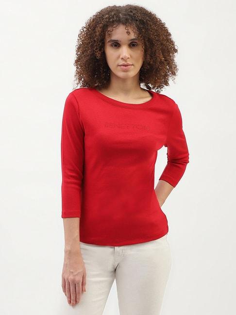 united-colors-of-benetton-red-cotton-graphic-print-top