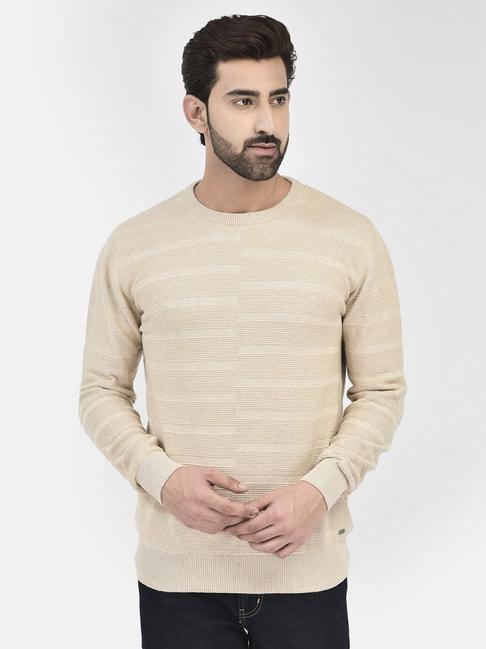 crimsoune-club-beige-regular-fit-self-design-cotton-sweater