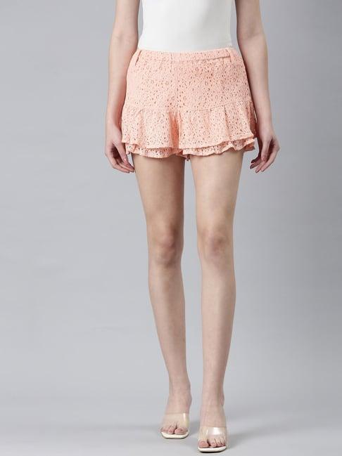 showoff-peach-self-design-skirt